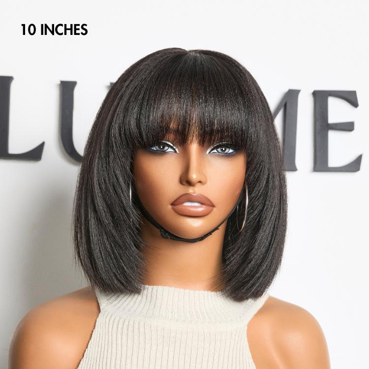 Exclusive Sale | Put On and Go Reddish Purple / Brown Highlight / Natural Black Layered Cut Yaki Straight Minimalist Lace Bob Wig with Bangs