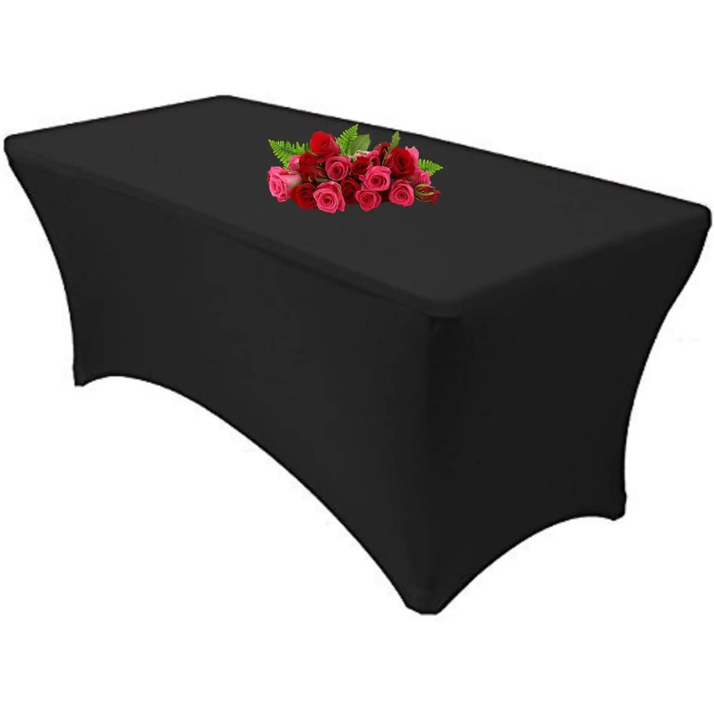 10FT Spandex Black Tablecloth for Rectangle Tables - Stretch Table Cover for Standard Folding Tables, Elastic Table Cover for Christmas