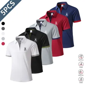 Men’s comfortable polo shirt, new for summer, 5-pack classic turn-down collar button-front casual men’s shirts, summer polo shirts, summer clothing