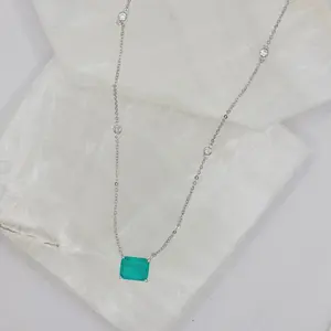 EMERALD SOLITAIRE SILVER necklace