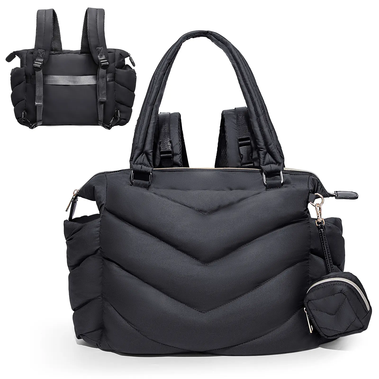 Miss Fong × ILCOLPO Tote Bag for Women, Lightweight Puffer Casual Carry-on Travel Bag Backpack with a Pacifier Case, Diaper Bag Mom bag Pregnancy Hospital Bag, Daily Bag Carry Luggage, Newborn Infant Must-haves