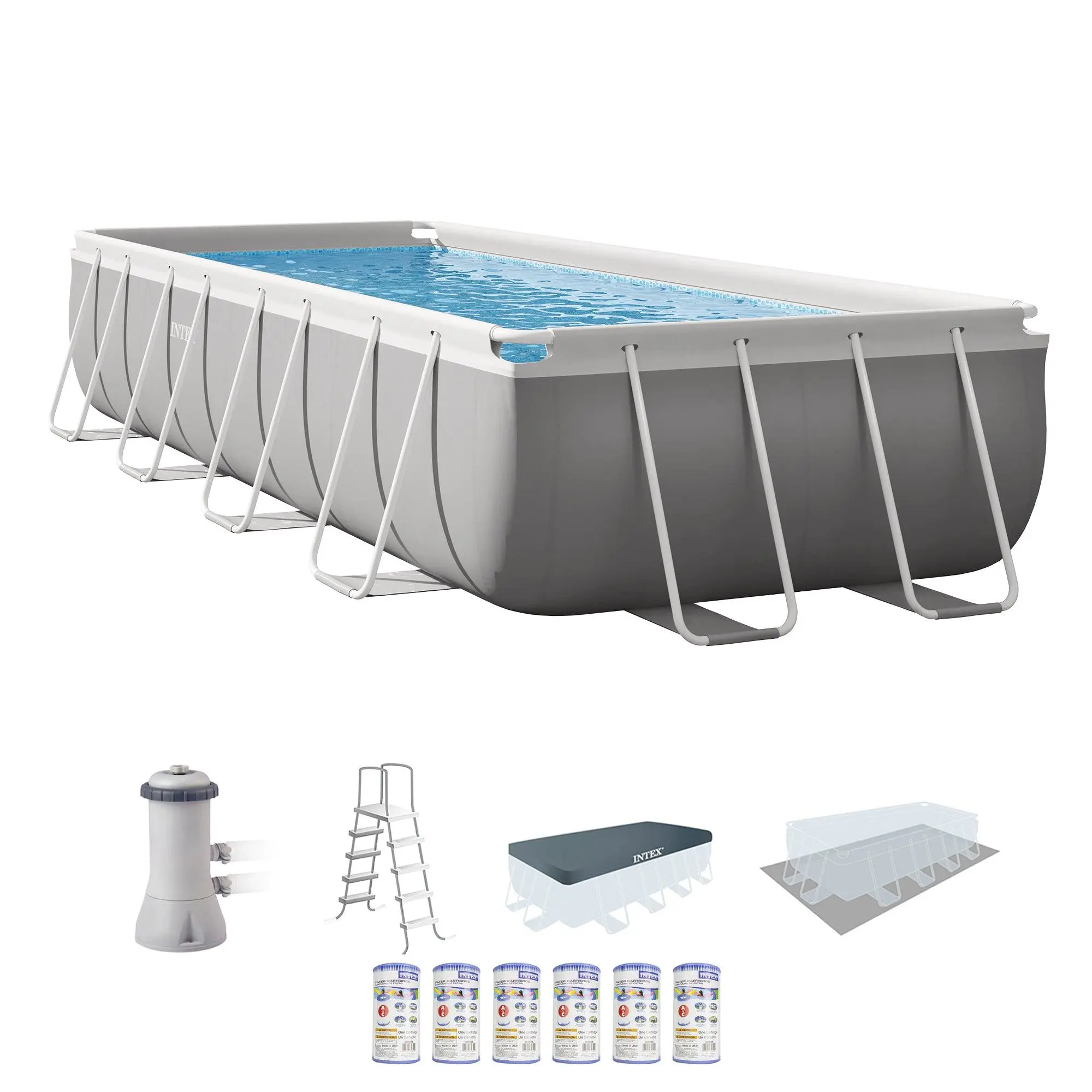 Intex 16ft x 3.5ft Prism Frame Rectangle Pool & Type A Filter Cartridge (6 Pack)