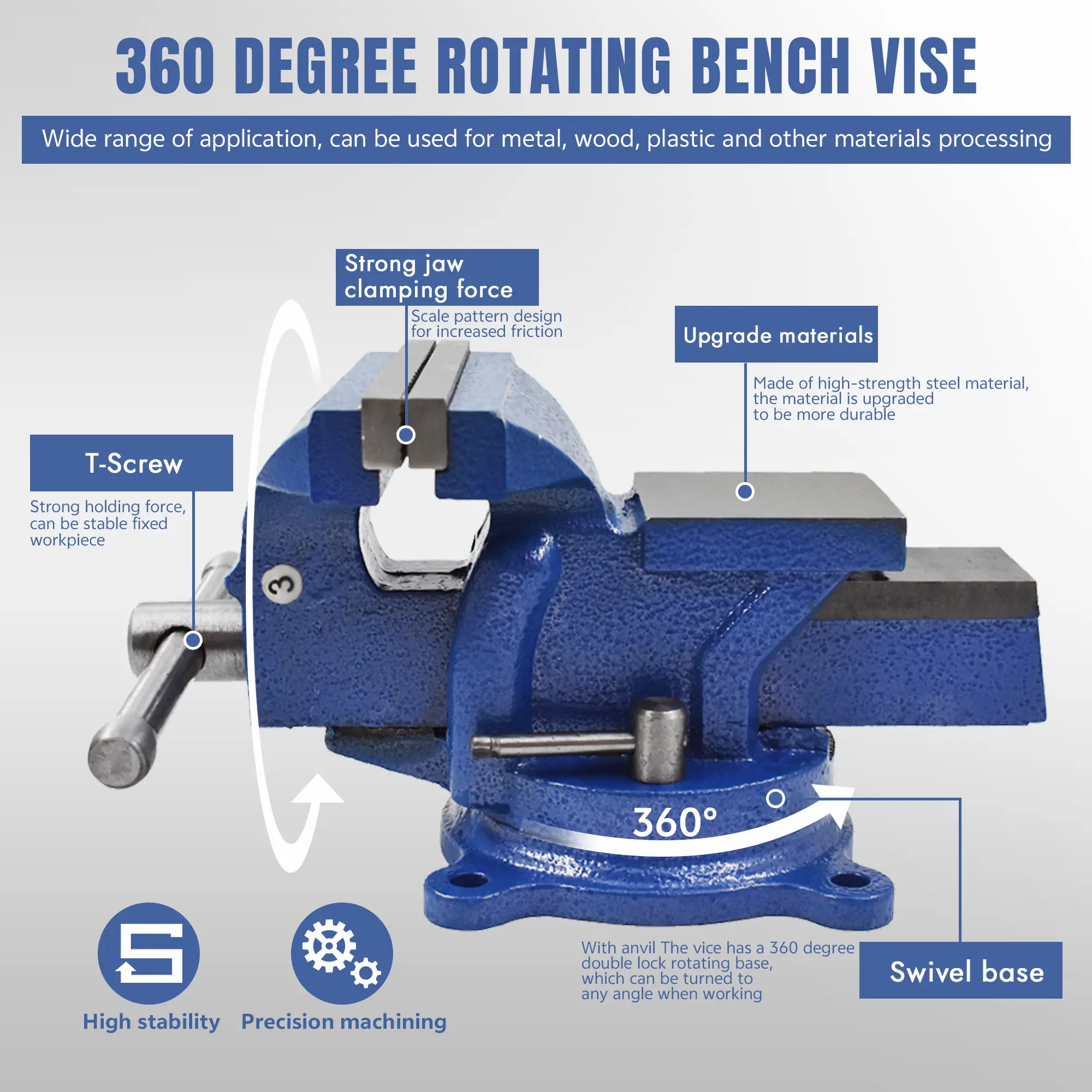 5"/ 4" Bench Vise Ductile Cast Iron Bench Vise With 360 °   Flexible Swivel Locking Base Heavy Duty Home Work 5 Inch Bench Vice 16.5 IB/ 16.53 LB & 4 Inch Bench Vice 11 IB/ 11.02 LB