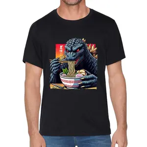 100% Cotton Funny Kaiju Eating Ramen Japanese Monster Lover Birthday T-Shirt