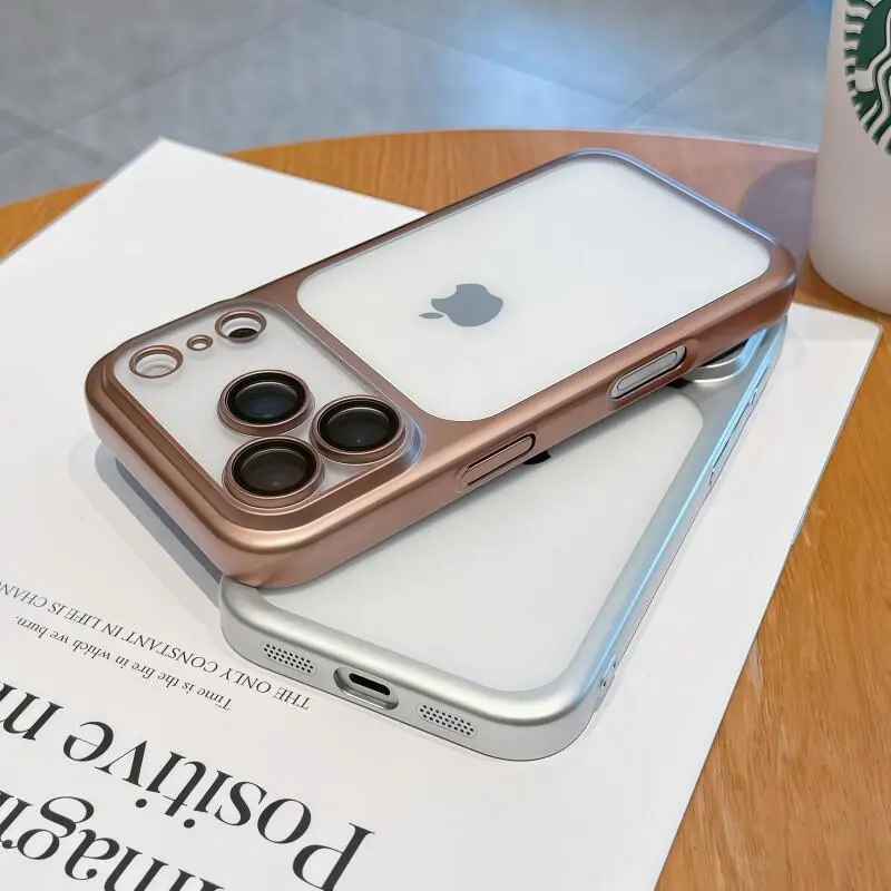 Ultra-Thin Matte Electroplated PC Phone Case, Full Coverage Shockproof & Heat Dissipation Clear Protective Cover for iPhone 17promax 17Air 16pro 15plus 14pro 13pro 12promax,Luxury minimalist style