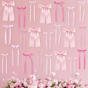 Pink Bow Wall Décor Backdrop Ribbon Bow Garland DIY Pink Bows Party Decorations for Baby Shower Women Girls Coquette Birthday Christmas Room Bedroom Decoration 50Pcs