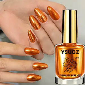 Mirror-Finish Metallic Orange Nail Strengthener; Mirror-Finish Orange Nail Polish; Features a fine, smooth texture; Delivers long-lasting high shine; Applies smoothly; Dries quickly; Versatile and elegant.