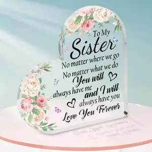 Heart Shaped Letter Pattern Acrylic Ornament, Transparent Warming Meaningful Love for Sister Plaque, Best Heartwarming Gift for Sister Festival Birthday Ceremony Party Wedding, Vintage Plaque Decor