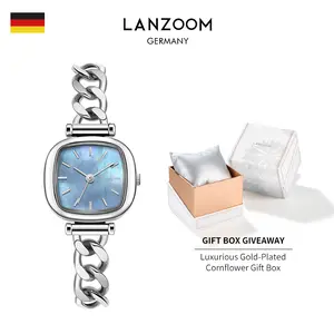 LANZOOM - Ocean Blue Petite Square Mother-of-Pearl Watch. A Unique and Stylish Women's Timepiece. A Perfect Gift for Friends or Wife on Special Occasions. Includes an Elegant Gift Box.