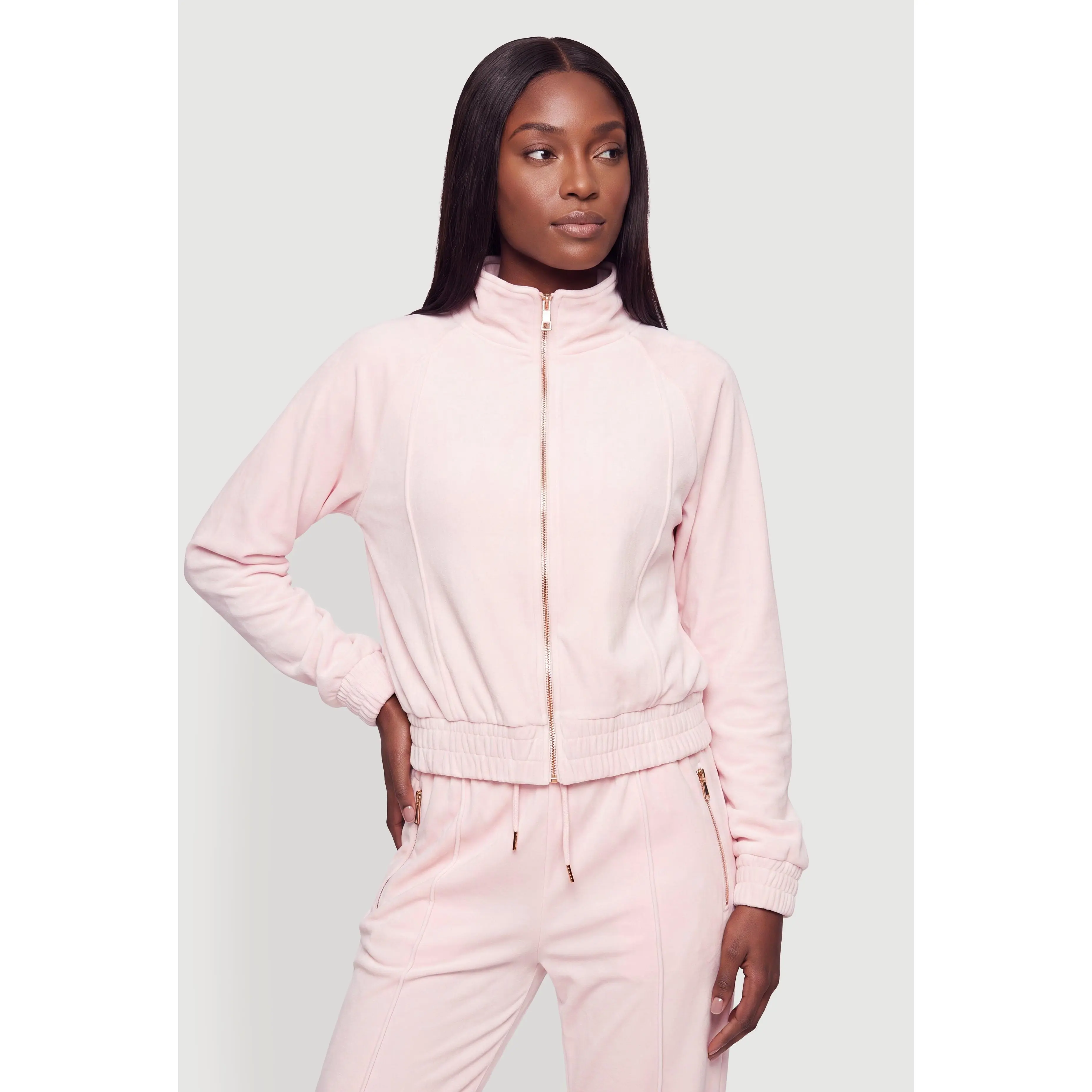 Mock Neck Zip Front Velour Top