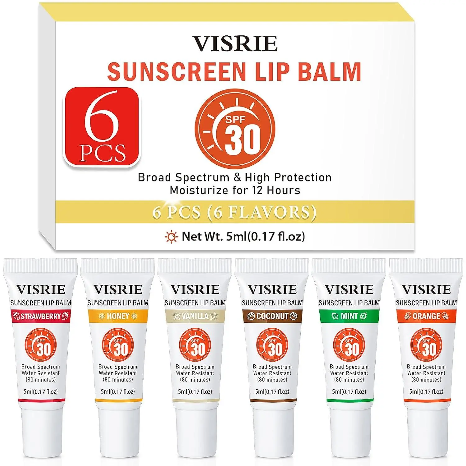 SPF 30 Sunscreen Lip Balm 12 Pack, Clear SPF Lip Gloss | Broad Spectrum Protection with a Non-Sticky, High-Shine Finish, Moisturizing Dry Lips with Vitamin E and Shea Butter