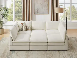 VANOMi 98“ Modular Sectional Sofa U Shaped Cloud Couch, Double-layer Cushion Modern Sofa for Living Room Apartment Home Theater Office, Easy to Assemble & Convertible 6 Seater Sofa Bed