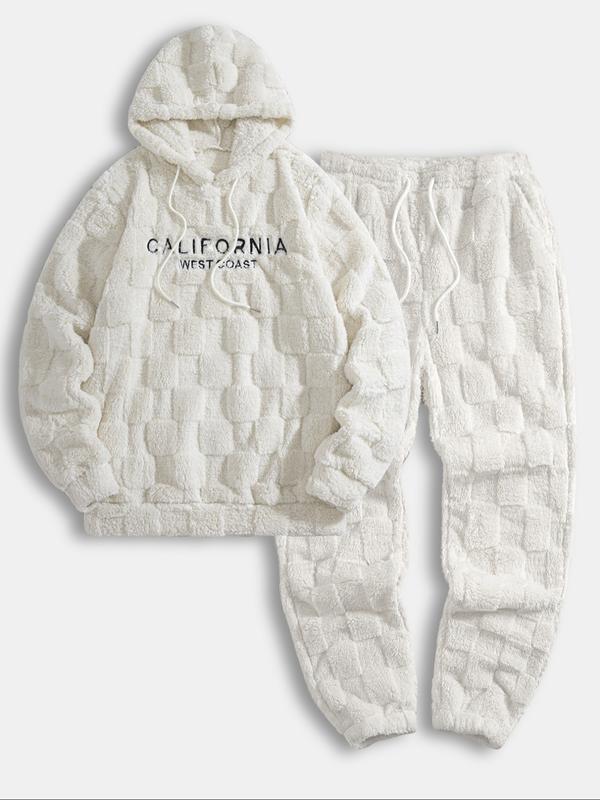 Men's Fall Winter Casual Sportswear Set, Sweatsuit Matching Set, Fleece Jacquard Plaid Hoodie and Sweatpants, Men's 2-Piece, Comfortable and Stylish
