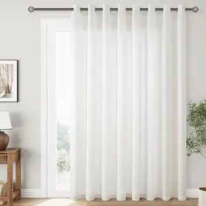 Extra Wide 100 inch Linen Curtains for Living Room Divider Light Filtering Semi Sheer Patio Curtain for Sliding Door Natural Coastal Decor Sunroom Floor to Ceiling Window Drapes Panels 100" Wide