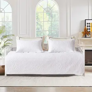 3 Pcs White Sofa Daybed Cover Set Twin Size Double Sided All Season Cozy Bedding Solid Color Classic Design Daybed Quilt Set with Matching Shams,39"x75"