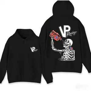 VP Racing Unisex Hoodie – Black Skeleton Graphic Hoodie with Bold VP Logo & Fuel Jug Artwork, Retro Motorsports Streetwear, Bold Urban Style for Car Enthusiasts