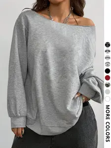 Women's Plain Off Shoulder Fitted Sweatshirt, Casual Chic Street Fashion Long Sleeve Pullover for Daily Wear, Ladies Summer Clothes