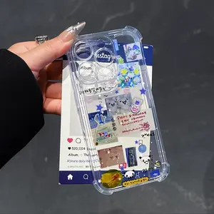Korean Creative Splicing Graffiti Star Phone Case for iPhone 16 15 14 13 12 11Pro Max Transparent Soft Back Cover