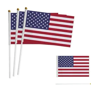 3 Pack USA Hand Held Flag United States Small Mini Flag American Stick Flag 14 x 21cm each for Celebrations