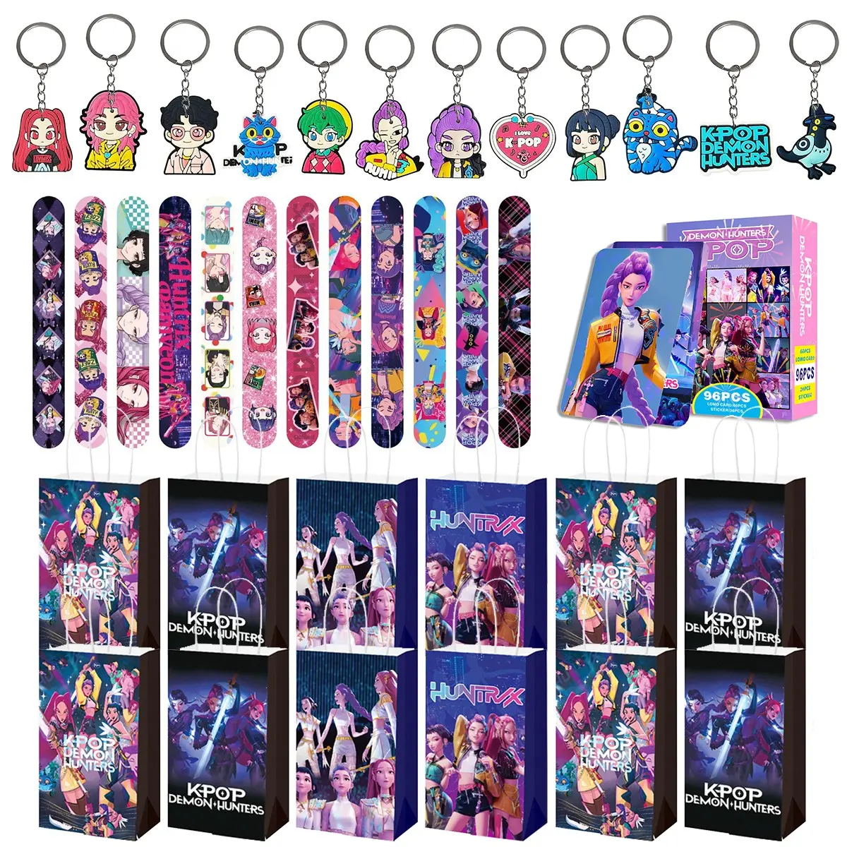 Korean cartoon girl group birthday party gift set of four, 12 bracelets, 12 keychains, 12 gift bags, 96 game cards, is the best choice for the party