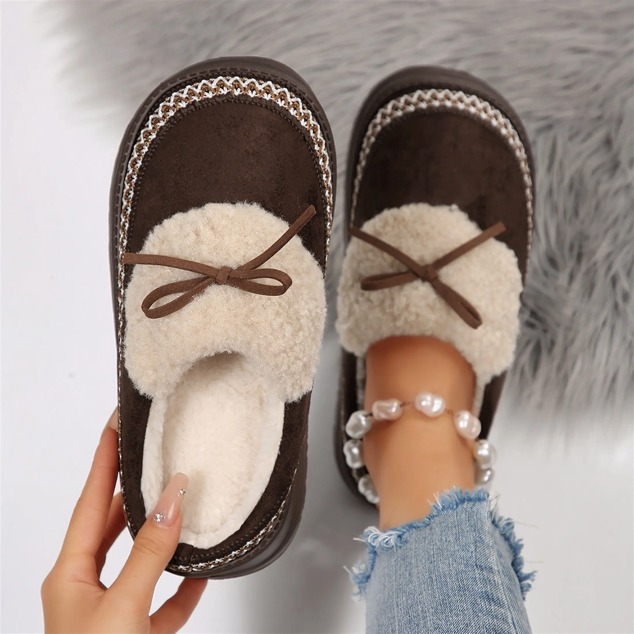 Womens Lightweight Bow Slippers Lined Memory Foam House Slippers Non Slip Rubber Sole Indoor Outdoor