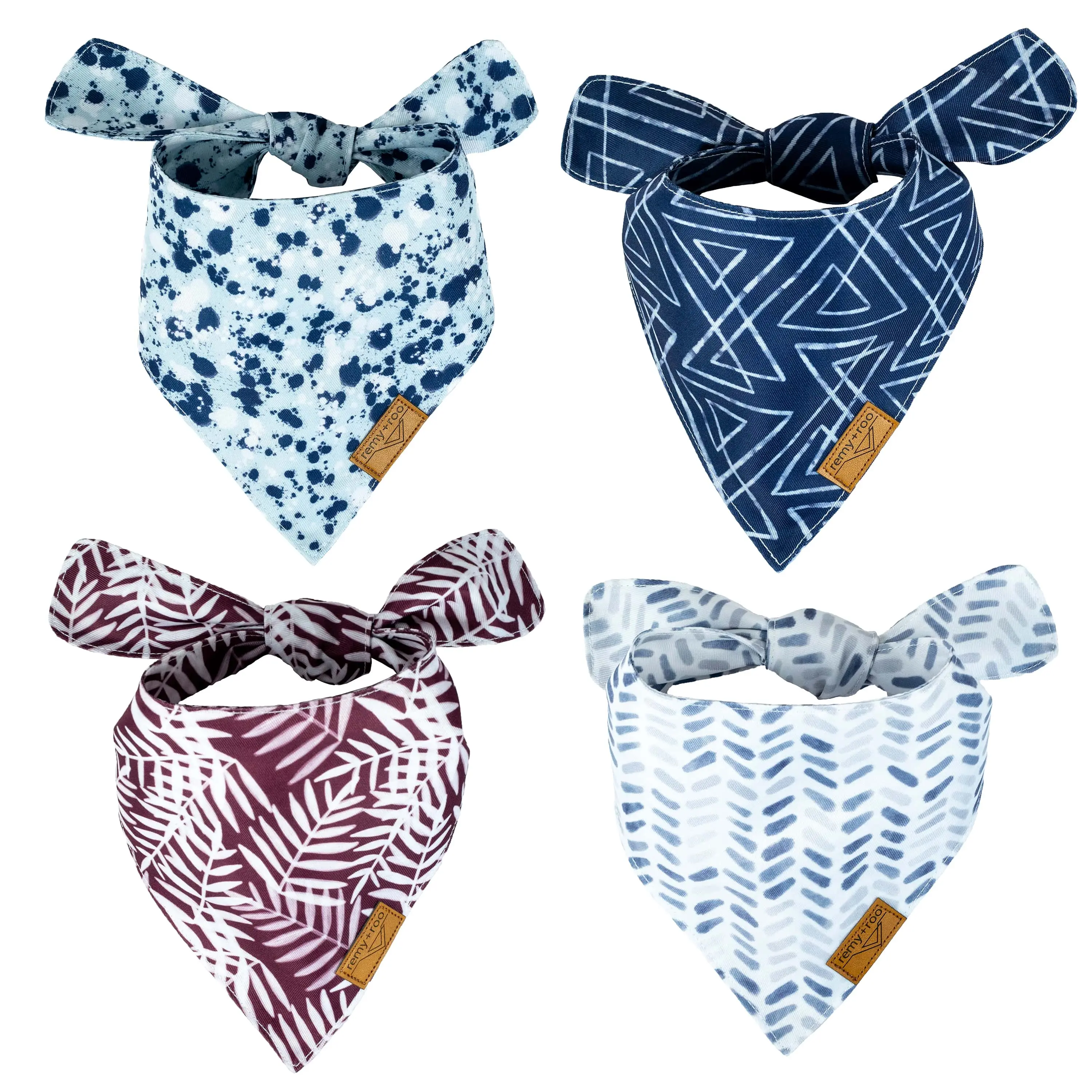 Remy+Roo Dog Bandanas - 4 Pack | Classic Set | Premium Durable Fabric | Unique Reversible Halloween Dog Bandana | Adjustable Fit | Multiple Sizes