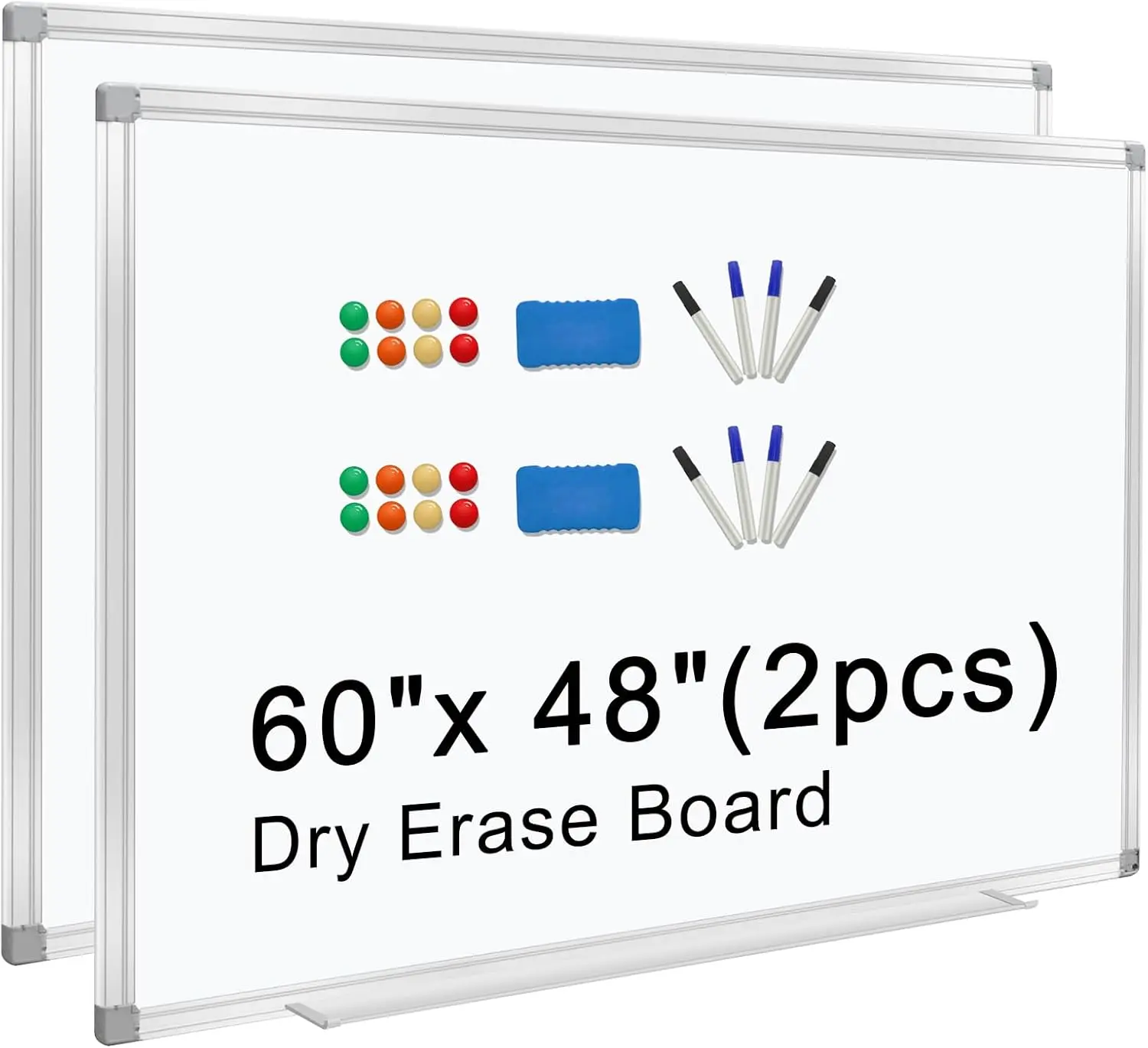 5' x 4' Dry Erase Board for Wall 60" x 48" (2 Pack)  Presentation Whiteboard with Long Pen Tray, Wall-Mounted White Boards Large Whiteboard Including 8 Markers, 16 , 2 Erasers