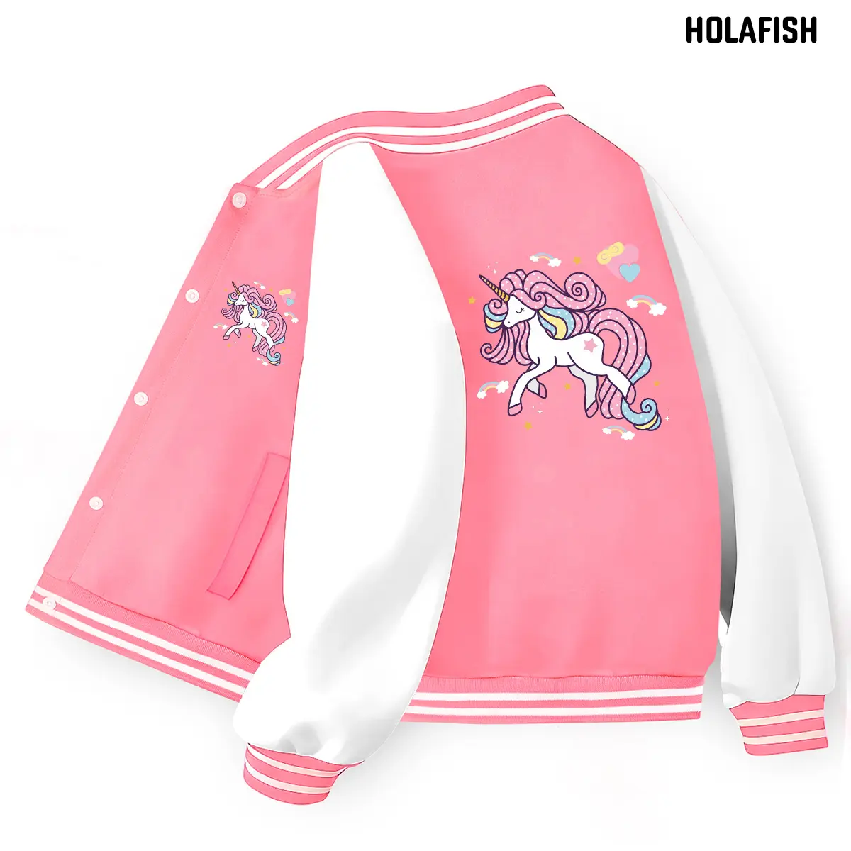 Holafish Kids' Retro Colorblock Varsity Baseball Jacket - Breathable Lightweight Long Sleeve Soft Polyester Coat for Boys & Girls, School/Casual Outings, Graphic Accents, Navy, Minimalist V-Neck, Single Breasted, Side Pockets, Loose-Fitting, All Seasons