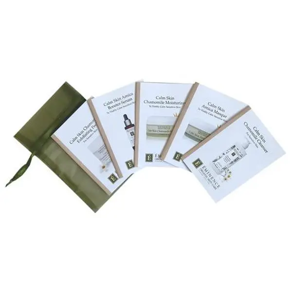 Eminence Organics Calm Skin Sample Set, 5-Piece Moisturizing & Exfoliating Daily Care Face Kit with Organic Chamomile & Serum for Sensitive Skin, Sample Pack Skin Care Kits