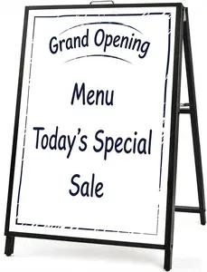 Heavy Duty A-Frame Sidewalk Sign Stand - Double-Sided Metal Sandwich Board - Wind Resistant Display for Restaurants, Retail & Events (Fits 24x36 posters)