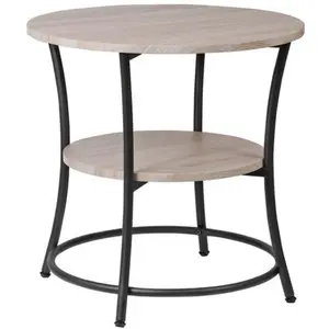 JupiterForce Round End Table with 2 Storage Shelves for Living Room Bedroom with Steel Frame