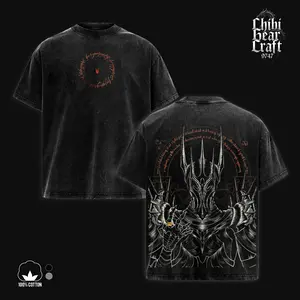 Lord Of The Rings T-Shirt Sauron The Dark Lord The One Ring Mordor Vintage Washed Oversized Hoodie Epic Fantasy Graphic Tee Faded Edgy Streetwear Y2K Merch Gift For Movie Fan Clothes