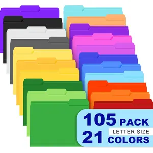 105 Pack Colored File Folders, 21 Colors Letter Size Manilla Folders 8.5 x 11, 1/3 Cut Tab Filing Folders for Office School Business Documents Files Paper