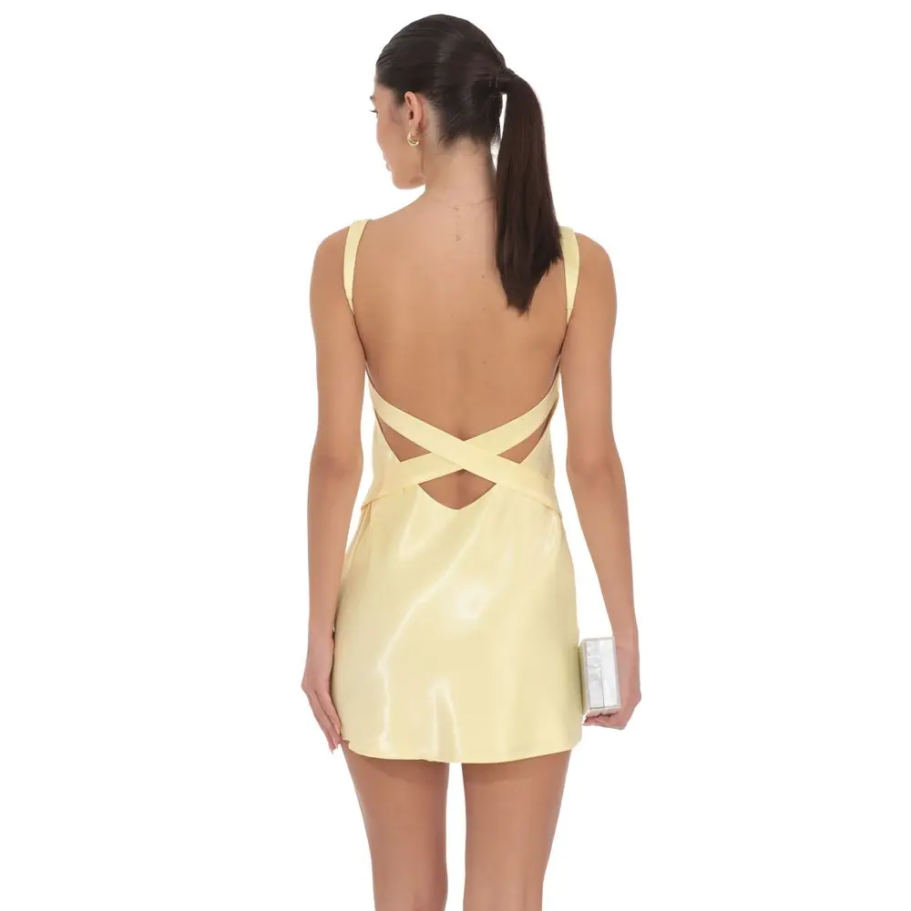 Satin Open Back Dress in Yellow