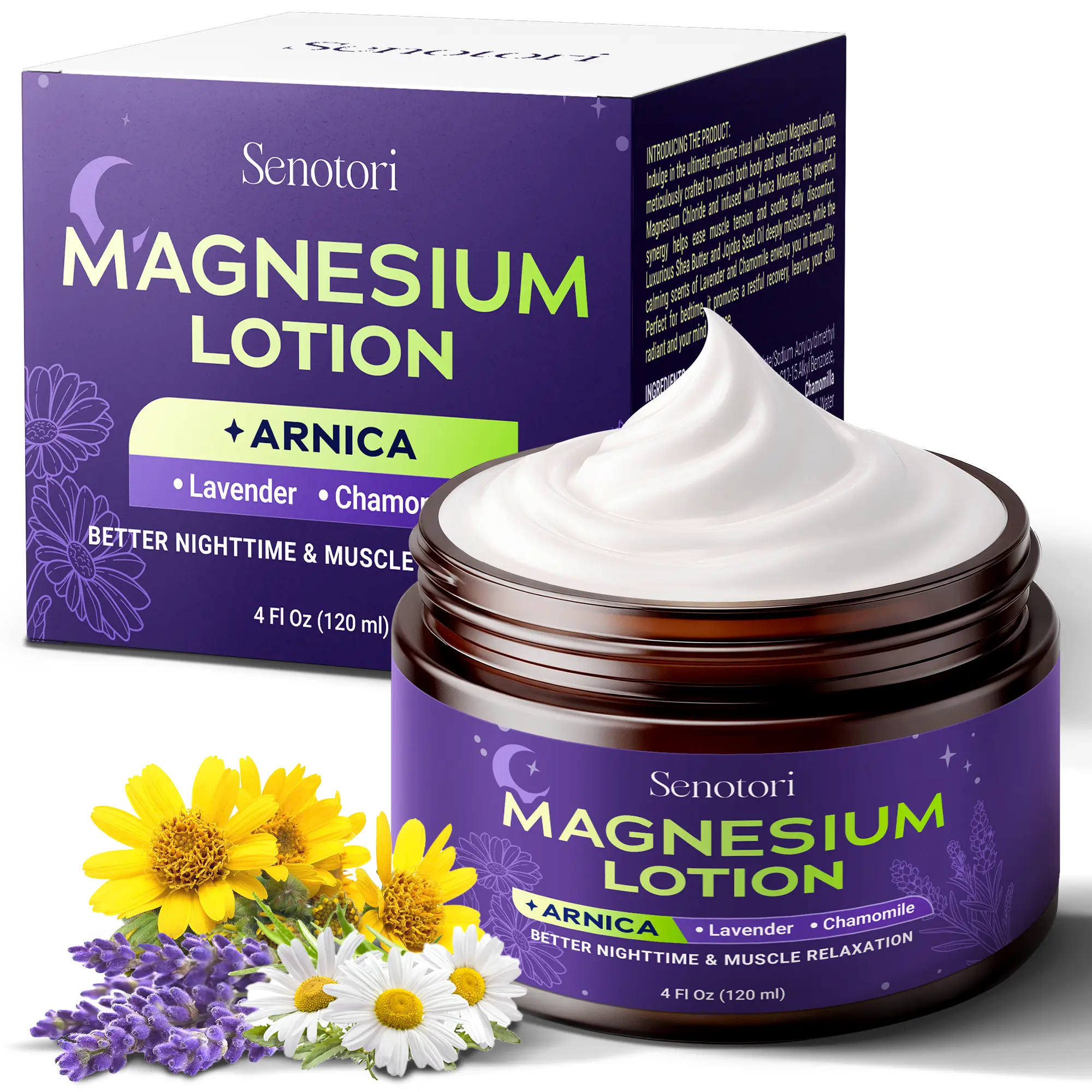 Nighttime Magnesium Lotion, Topical Magnesium Cream with Arnica, Lavender & Chamomile, Relaxation, Massage, Post-Workout Recovery & Bedtime Body Care, Father's Day Gift