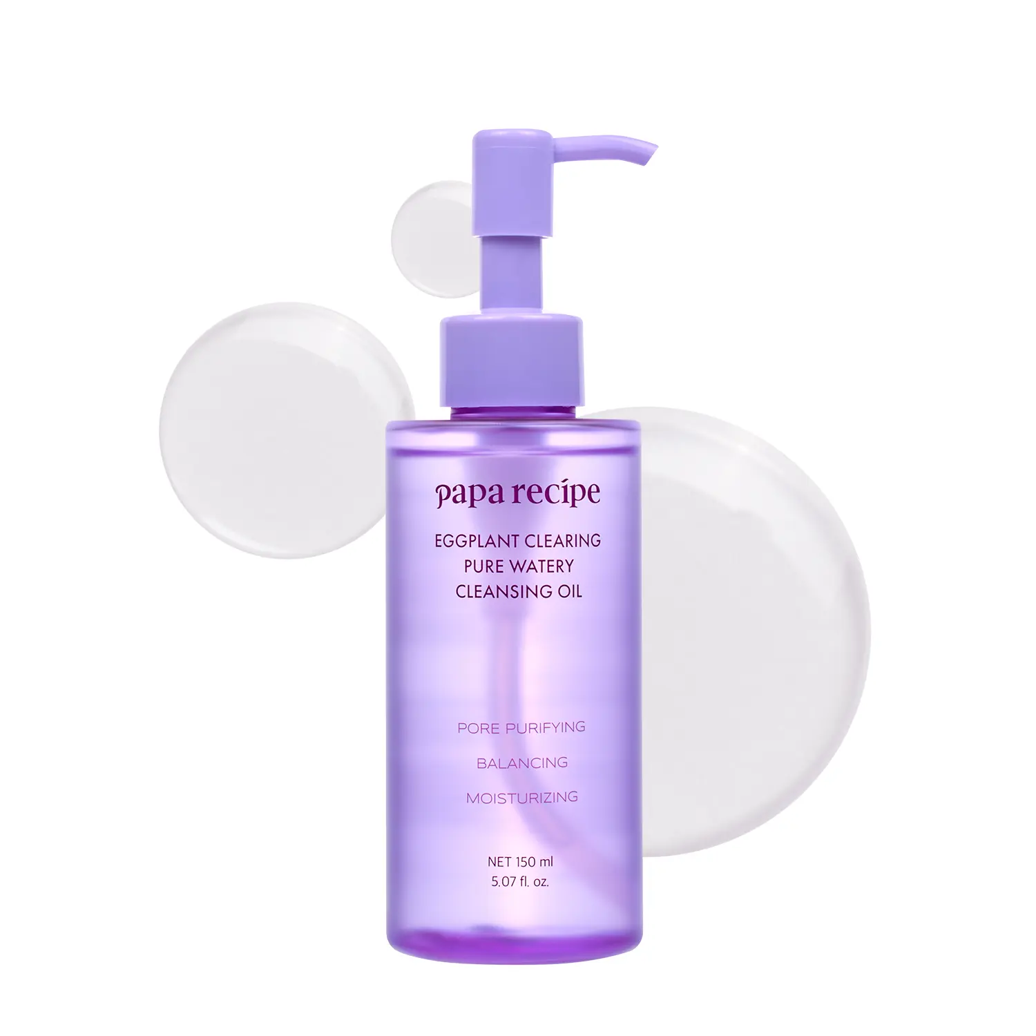 Papa Recipe Eggplant Clearing Pure Watery Cleansing Oil (5.07 fl oz/150 ml) - Gentle Pore Cleanser for Sebum & Blackheads, Korean Makeup Remover Oil, Soothing & Hydrating, Non-Irritating