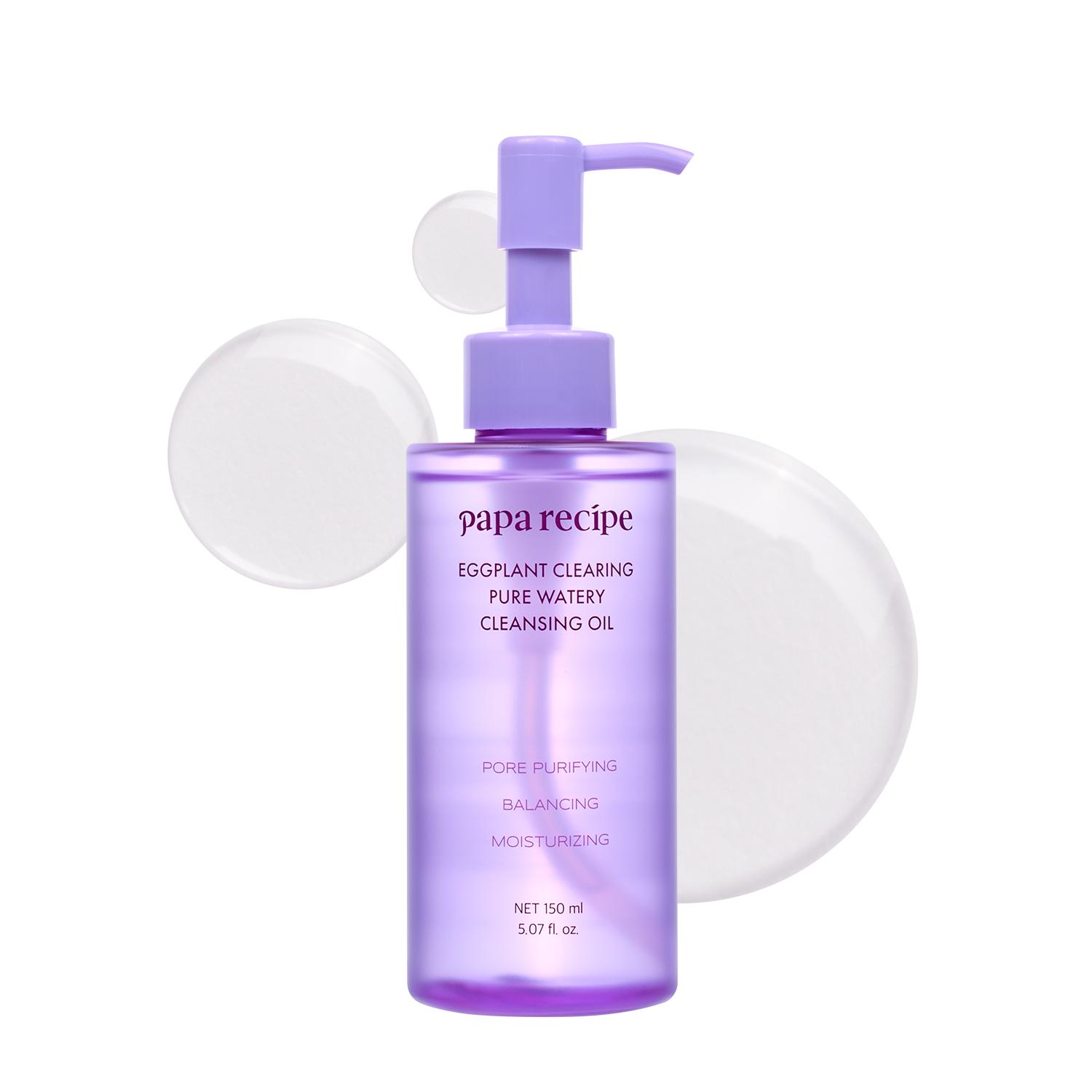 Papa Recipe Eggplant Clearing Pure Watery Cleansing Oil (5.07 fl oz/150 ml) - Gentle Pore Cleanser for Sebum & Blackheads, Korean Makeup Remover Oil, Soothing & Hydrating, Non-Irritating