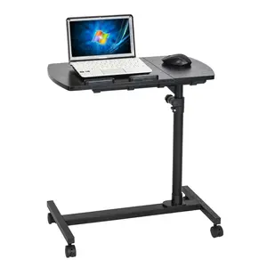 Four-Wheel Multifunctional Flat Surface Lifting Computer Desk Black 15mm Chipboard & Steel Material Space-Saving for Study or Work
