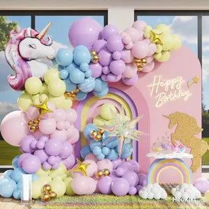 151 count Pastel Rainbow Unicorn Balloon Garland Kit,   Blue Yellow Unicorn Balloon Arch with Iridescent  Cone Foil Balloon for Girls Birthday Party  Shower Easter Decoration