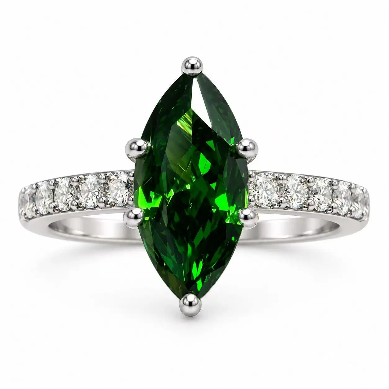CRGH84(SIZE-8)3CT Emerald Green solid Sterling Silver Marquise shape Gemstone Ring for Wome