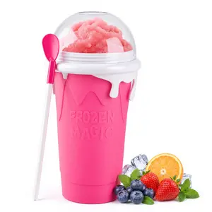 16.9oz Slushie Maker Cup Drinkware, Frozen Magic Squeeze Tool with Lid & Straw, DIY Cooling Container for Juice Milk Yogurt Ice Cream, Kitchenware Gift for Friends