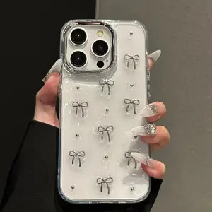 resin pearl bowknot phone case compatible with iPhone 16 17 Pro Max 13 new 16E ins style