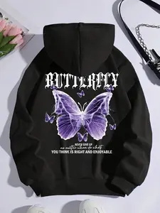 Women's "Butterfly" Motivational Graphic Hoodie - Inspirational Style Hoodie, Sizes S~3XL, Ideal for Butterfly & Positivity Lovers, Daily Wear, Soft Fabric Casual Fashion