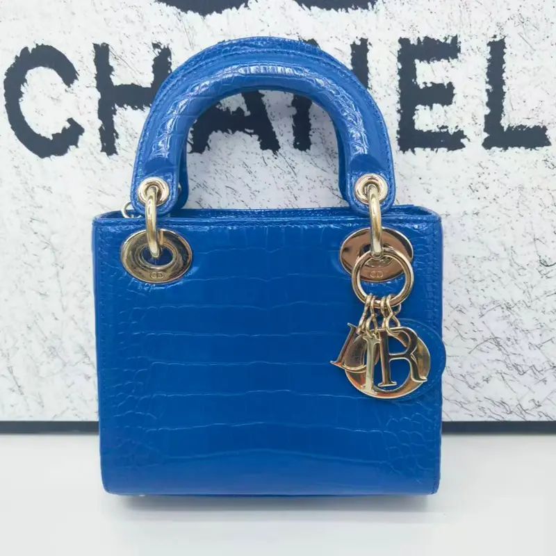 Pre-owned Dior Cowhide Shoulder Bags Beg Bahu Mini Biru Lady Dior, Beg Silang, Beg Tangan