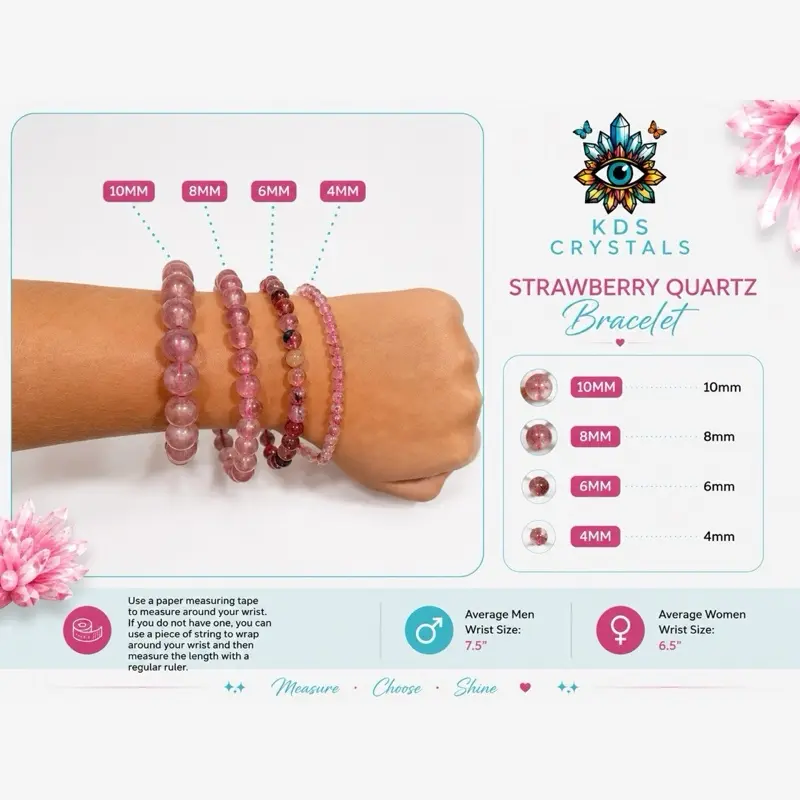 Natural Strawberry Quartz Bracelet | Genuine Crystal Beaded Bracelet | 4mm 6mm 8mm 10mm Jewelry limited time