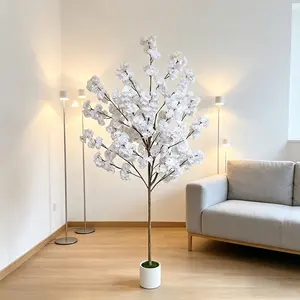 1 Pcs 130-180cm Artificial White Cherry Blossom Wishing Tree, Decorative Fake Tree, Artificial Plants, Floral Tree Home Decor Ornament, Includes Plastic Planter and Artificial Moss, Home, Wedding and Festival Decorations