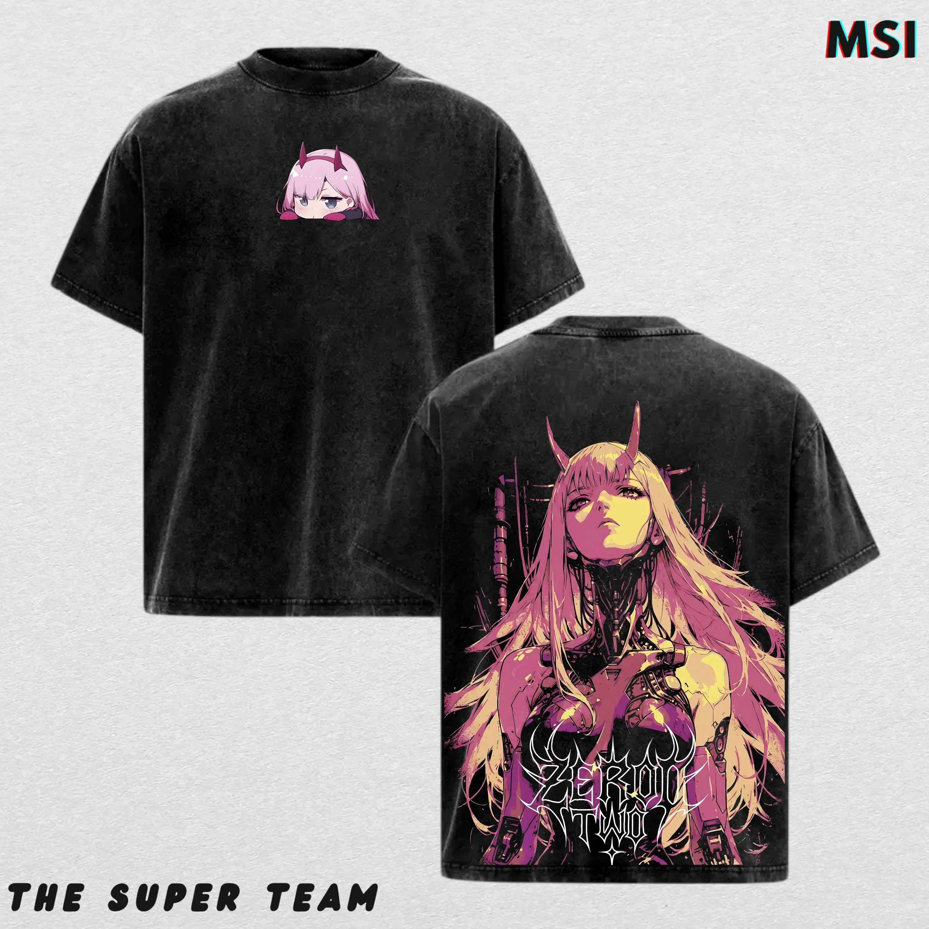 Zero Two | Darling in the Franxx Washed Tee Hoodie Sweater Double Printed “Code 002 Horned Darling” — For Romance Fans, For Gift Drops That Bleed With Bond