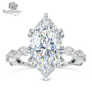 ROSESHADOW 3.64CT Marquise Moissanite D Color VVS1 Clarity 14K Gold/White Gold Plated Sterling Silver Vintage Promise Anniversary Rings Synthetic Moissanite Jewelry Gift Size 5-10