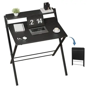 No Assembly Folding Desk, Portable Computer Desk with Shelf Opens in Seconds, Space Saving Foldable Table for Home Office Dorm Apartment, Espresso