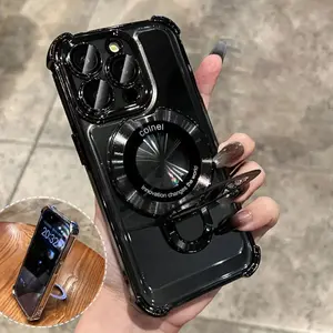 Luxury Wireless Charging Magsafe Ring Bracket Case For iPhone 17 Air 11 12 13 14 15 16 Pro Max Transparent Magnetic Bumper Cover